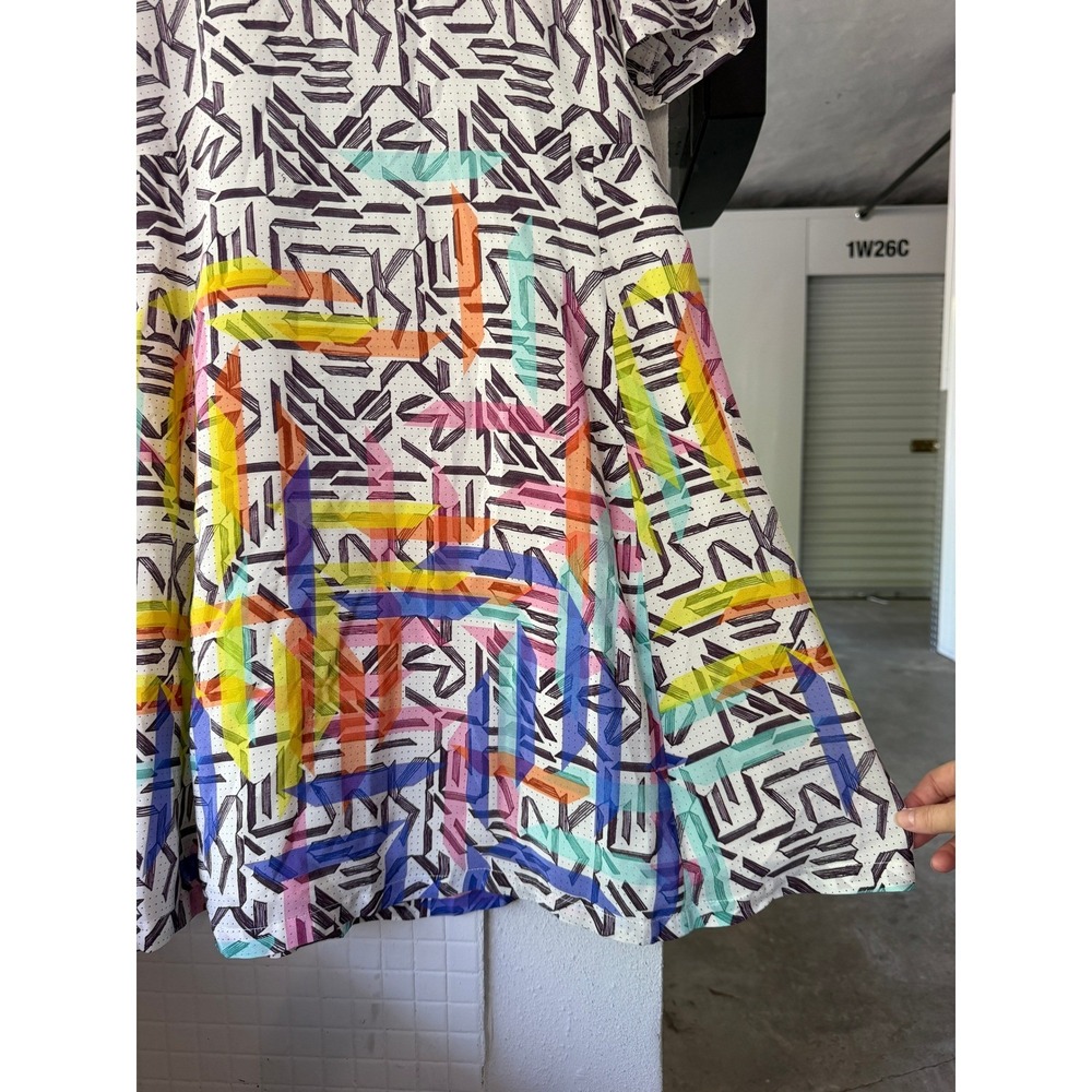 Amanda Uprichard 100% Silk Abstract Geometric Rainbow Border Shift Dress Women P - Picture 4 of 10